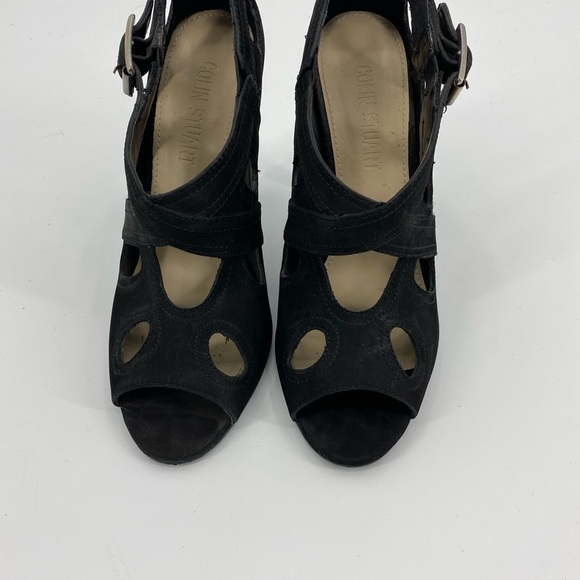 Colin Stuart black suede peep toe heels 7 - Picture 3 of 8